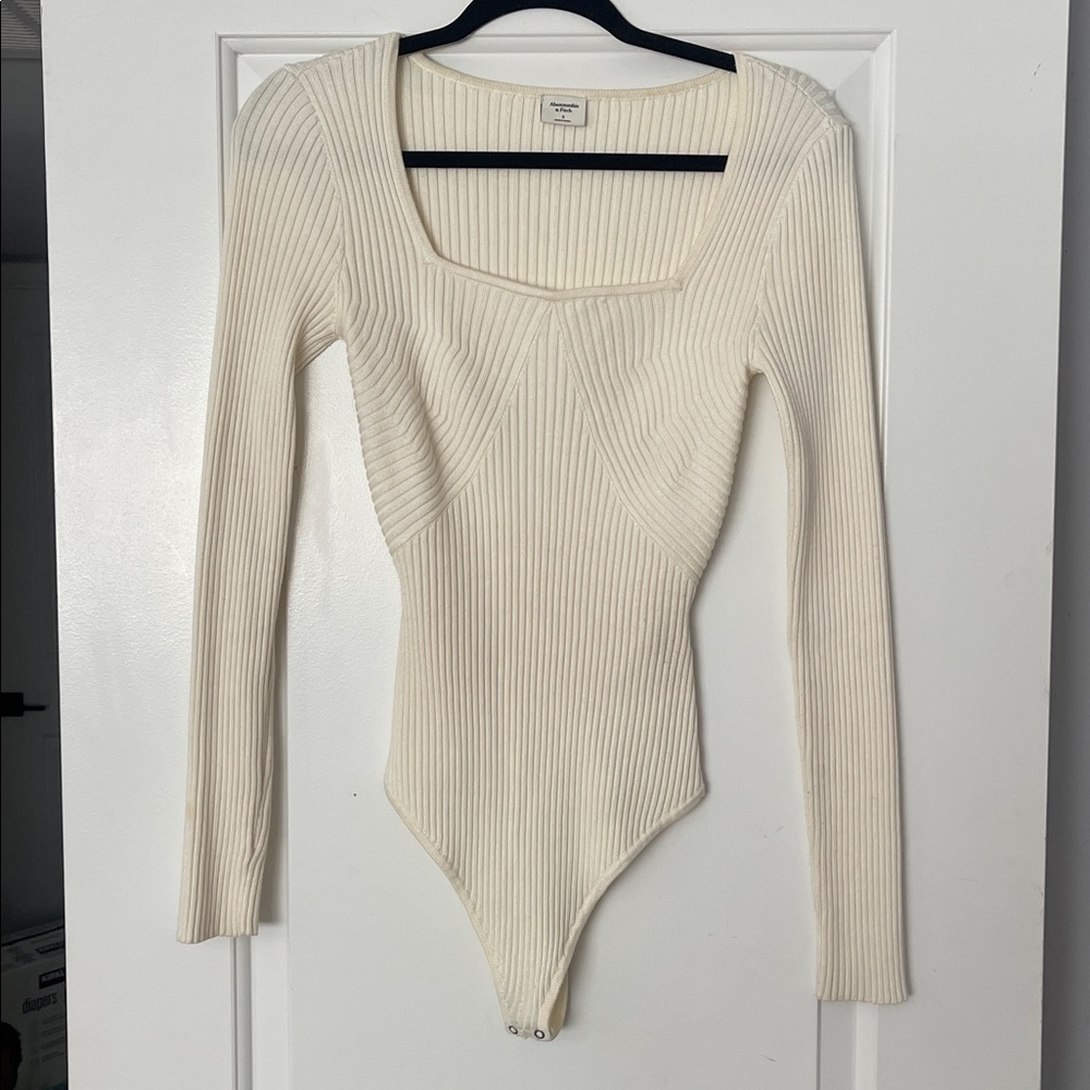 Abercrombie & Fitch White Ribbed sweater Bodysuit